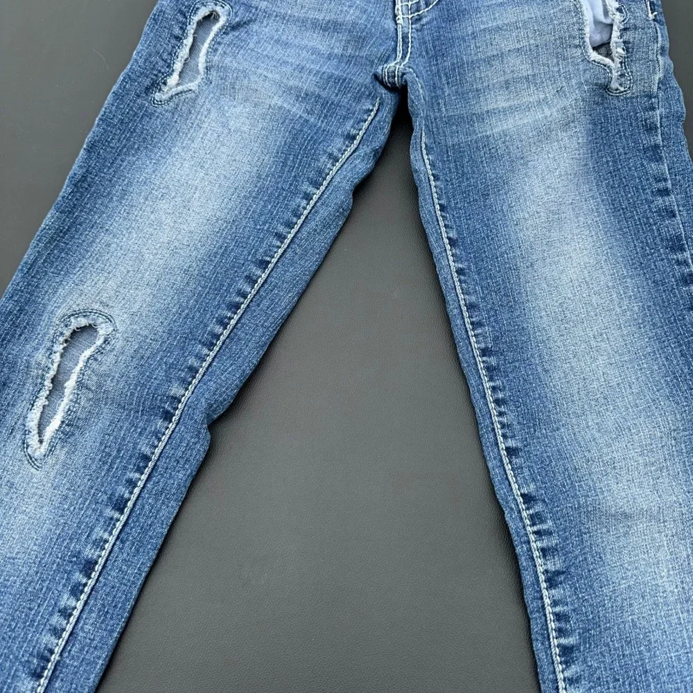 Yaso Skinny Jeans Girls Size 10 Blue Distressed Rhinestone Embellished